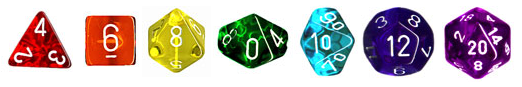 Rainbow-colored translucent dice set